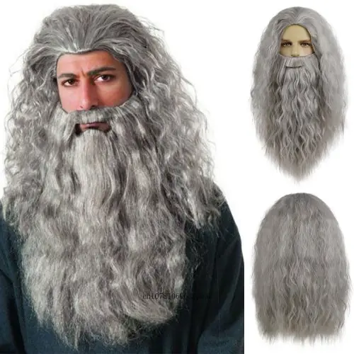 Image de Perruque Dumbledore Brune avec Barbe & Moustache
