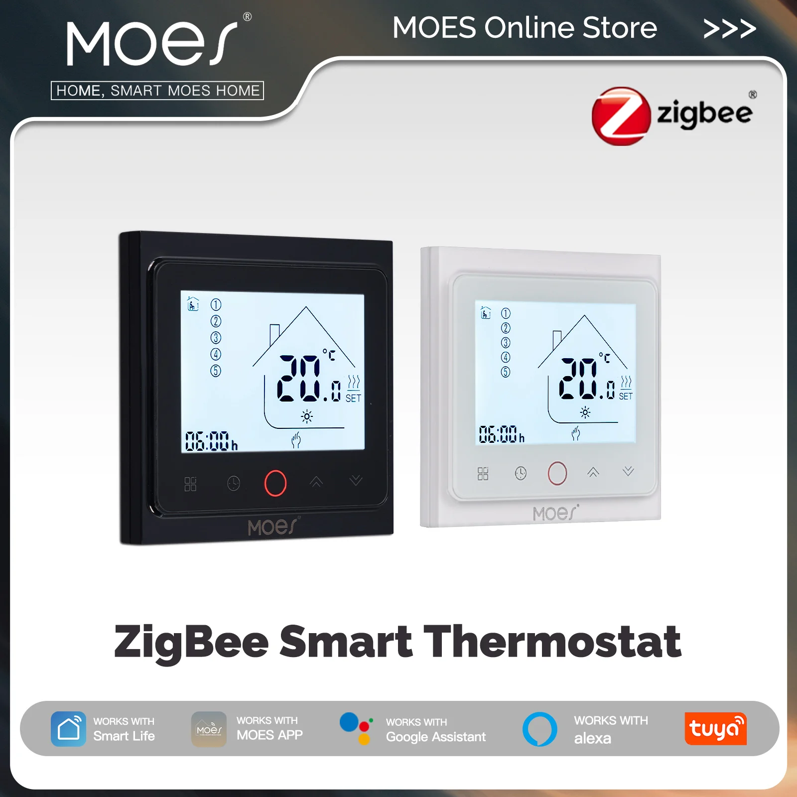 Immagine di Termostato Intelligente Zigbee Moes Tuya per Controllo della Temperatura – Compatibile con Riscaldamento Elettrico, Pavimento Radiante, Caldaie a Gas e Sistemi Domotici Alexa e Google Home