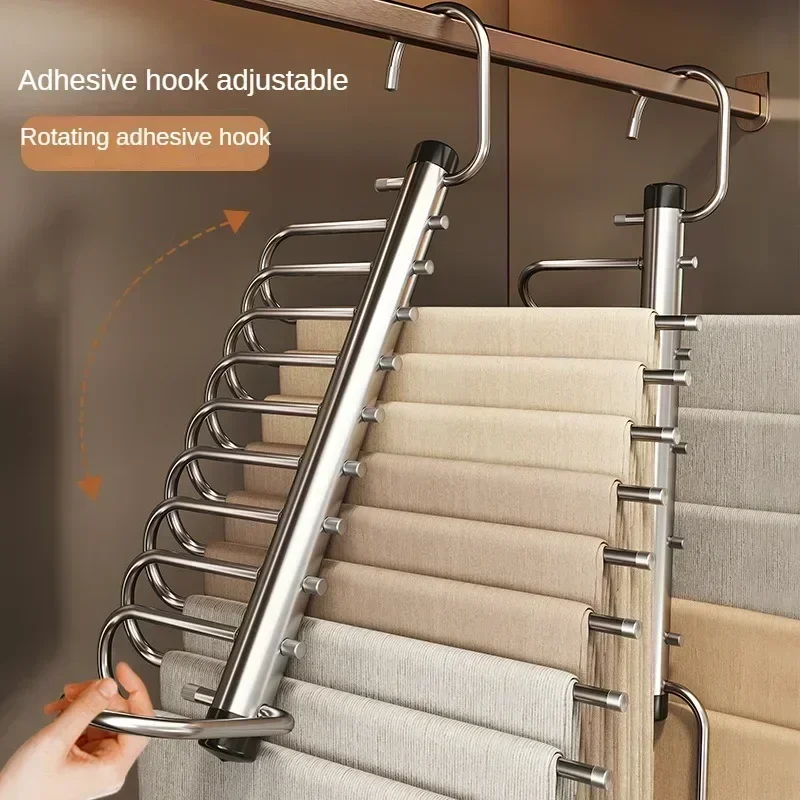 Imagen de Perchas Mágicas Plegables para Pantalones con 5-9 Capas de Acero Inoxidable - Organizador de Ropa que Ahorra Espacio para Armarios, Vaqueros y Bufandas