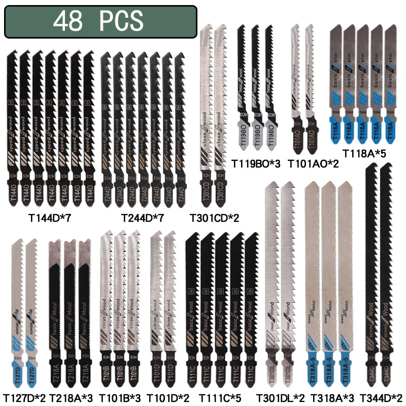 Imagen de Juego de Hojas de Sierra de Calar HCS con Eje en T - Pack de 10, 20, 35 y 48 Unidades para Corte de Metal, Plástico y Madera (Modelos T119B, T111C, T218A, T118A, T118B)