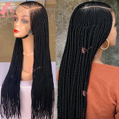 Zdjęcie Peruka z warkoczykami typu faux locs i box braids – syntetyczna, full lace, bez węzłów, z przedziałkiem z boku, idealna dla kobiet szukających naturalnego wyglądu