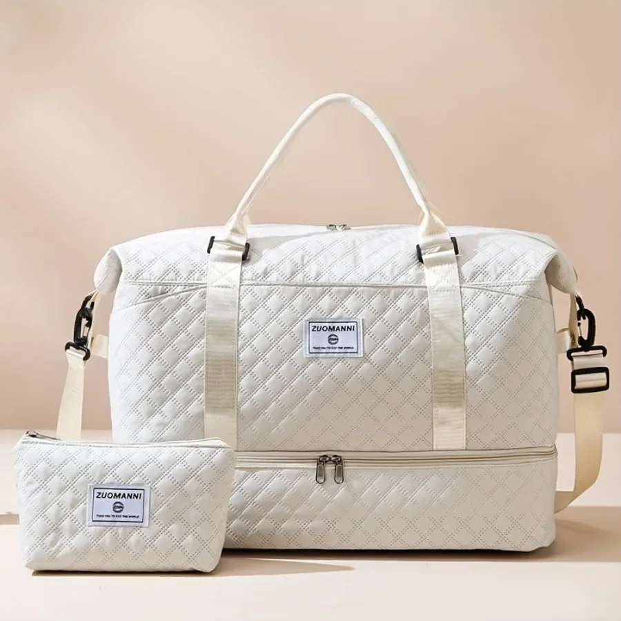 Afbeelding van Compleet 2-delig reistasset met ruimte voor schoenen en cosmetische tas – praktische nylon weekendtas voor dagelijks gebruik en reizen