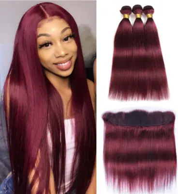 Image de Extensions cheveux brésiliens lisses 15a 30 pouces avec frontal 13x4