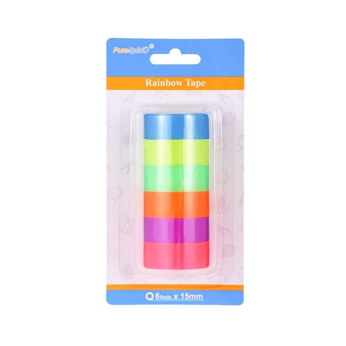 Immagine di Nastro adesivo color arcobaleno largo 15mm etichettatura traslucida decorativa impermeabile per forniture per ufficio artistiche fai da te