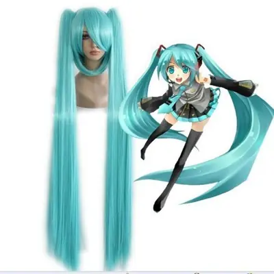 Image de Perruque Cosplay Vert Foncé Longue et Lisse - Hatsune Miku
