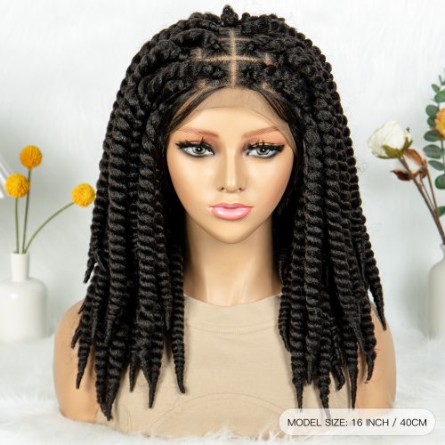 Image of 16 Full Lace Twisted Braided Wigs for Black Women – Synthetic HD Lace Front Braids with Baby Hair, Natural Looking Lace Braiding Wigs