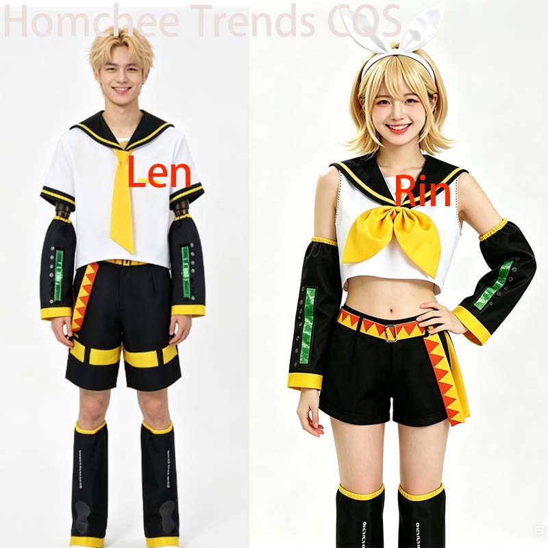 Zdjęcie Anime Rin Len przebranie na karnawał Len Rin Cosplay Len kostium Kagamine JK mundur na Halloween Comic Con stroje