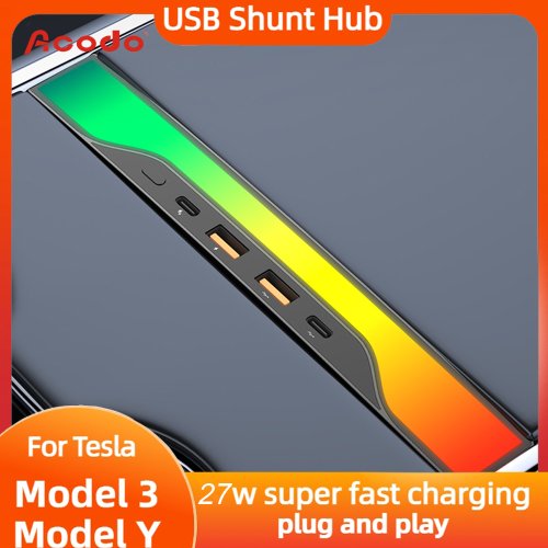 Afbeelding van USB Hub voor Tesla Model Y 2023 - 4 Poorten 27W Snelle Oplader