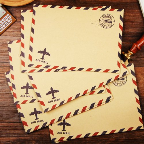 Zdjęcie Koperty Kraft Air Mail, białe koperty ślubne, koperta z brązowego papieru, koperty z zaproszeniami, vintage airmail opakowanie 50 sztuk/partia