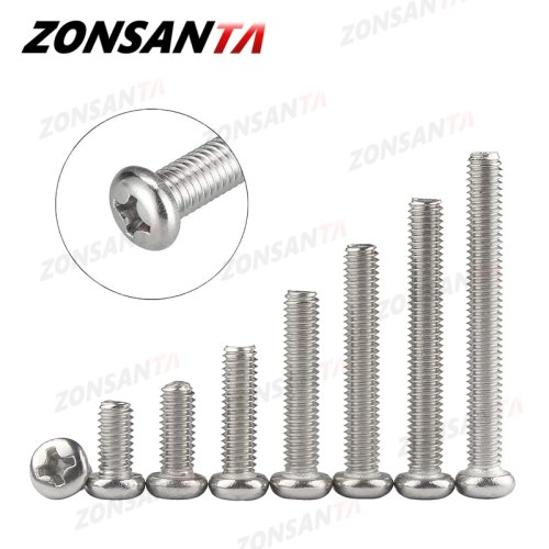 Imagen de ZONSANTA-tornillo de cabeza redonda empotrada en cruz de acero inoxidable, tornillos Phillips para TV, ordenador, M5, DIN7985, GB818, M1.6, M2, M2.5, M3, M4, M6, 304