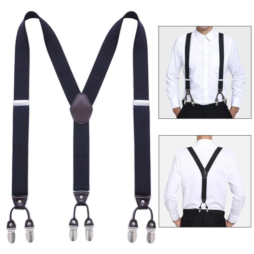 Afbeelding van Vintage Bretels voor Mannen - Formeel en Casual, 3-5 cm Breed, Y-Vorm met 6 Clips, Verstelbare Elastische Broekbretels met Riem
