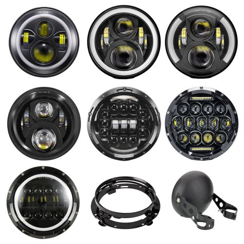 Image of 7-Inch LED Motorcycle Headlight with DRL Angel Eyes – Universal H4 Bulb Replacement for Harley, Honda, Yamaha, Jeep, Lada Niva, and Urban Cars