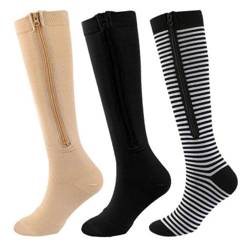 Image of Premium Natural Cotton Compression Socks with Zipper Closure for Men – Ideal for Cycling, Running, Marathon, and Everyday Support