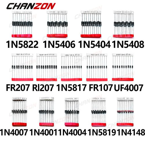 Image of 14 Values Fast Switching Schottky Diode Assorted Kit 1N4001 1N4004 1N4007 1N5408 UF4007 FR207 1N5817 1N5819 1N5822 1N4148 RL207