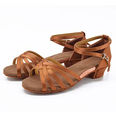Image de Chaussures de Danse Latine Femme - Talon Bas Satin Élégant