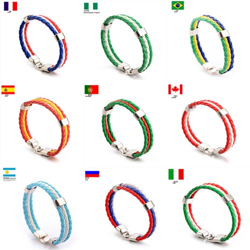 Imagen de Pulsera de Cuero Trenzada con las Banderas de Italia, Francia y Rusia - Brazalete de Amistad Multinacional para Hombre y Mujer