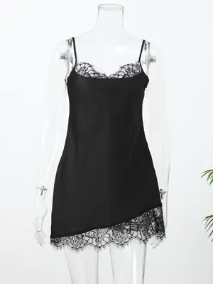 Image de Robe Dentelle Noire Transparente Sans Manches