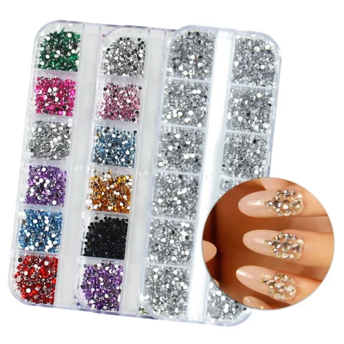 Immagine di Strass di Cristallo per Nail Art – 3000 Pezzi in Scatola, Diamanti Abbaglianti da 1.5 mm e 2.0 mm con Retro Piatto per Decorazioni 3D di Manicure