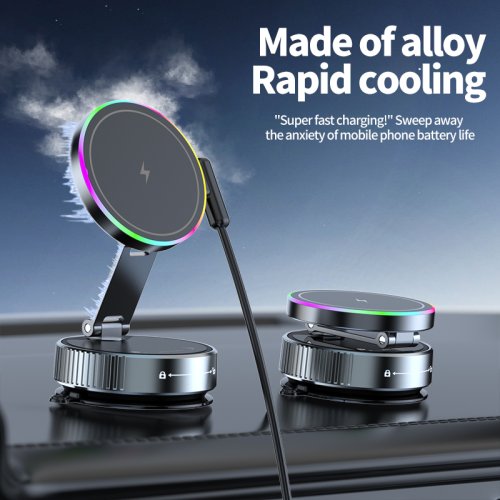 Image of 360-Degree Rotatable Magnetic Wireless Car Phone Holder with 15W Fast Charging and Vacuum Suction Mount for iPhone and All Smartphones