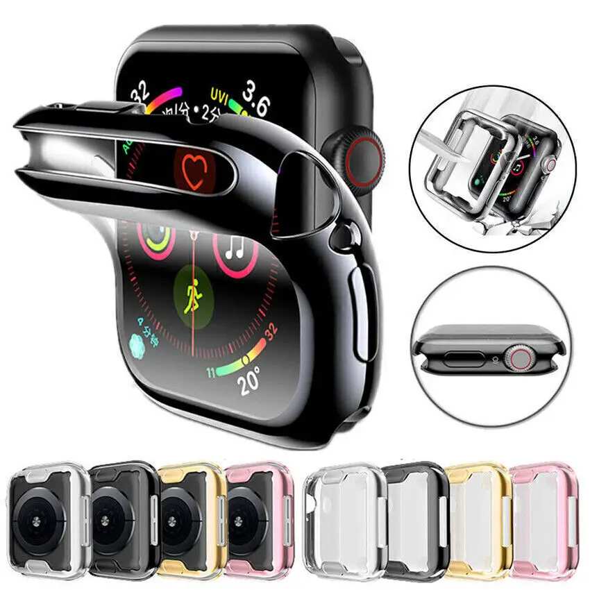 Bild von TPU-Abdeckung für Apple Watch-Gehäuse, Serie 9, 8, 7, 6, 5, 4, 3, SE 41 mm, 45 mm, 42–44 mm–40 mm, Displayschutzfolie, Zubehör für Apple Watch-Armband