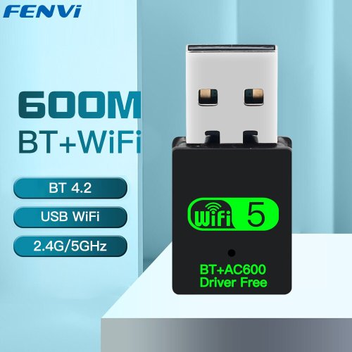 Zdjęcie Adapter WiFi USB 600 Mbps z Bluetooth i kluczem sprzętowym – dwuzakresowy 2.4 GHz i 5 GHz, bezprzewodowy odbiornik WLAN z darmowym sterownikiem