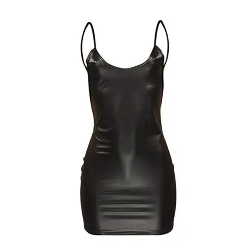 Image de Robe Noire Moulante en Cuir PU - Dos Nu & Push-Up