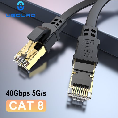 Imagen de Cable Ethernet Cat 8 de Alta Velocidad 40 Gbps, 2000 MHz, Conector RJ45 Plano, Disponible en 10m, 15m, 20m, 30m, 50 Pies y 100 Pies, Ideal para Enrutadores, Módems, PS5 y PS4
