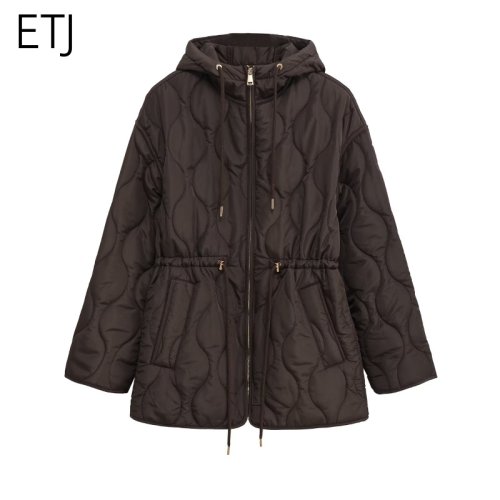 Bild von ETJ 2025, Winter neue Damenmode, vertikaler Kragen, zum Binden, Kapuze, Taille, Steppjacke, leicht, warm, locker, Baumwolljacke