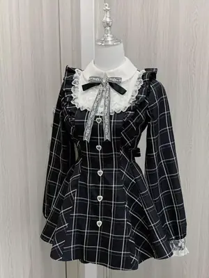 Image de Robe Lolita Kawaii à Carreaux & Dentelle