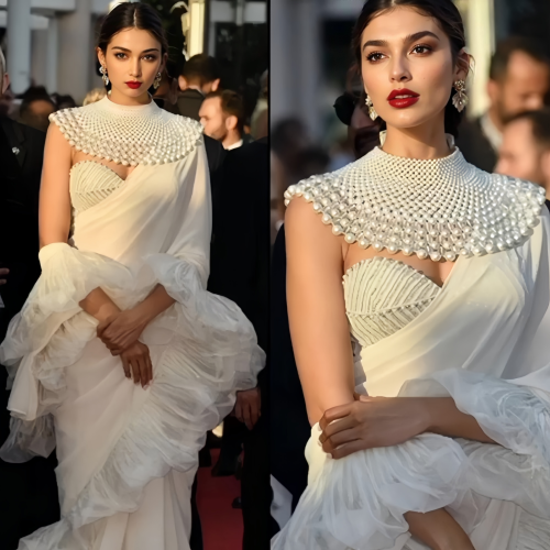Image of Elegant Pearl Beaded Neck Chain Body Jewelry for Brides – Off-Shoulder Bridal Accessory with Delicate Cover-Up Design