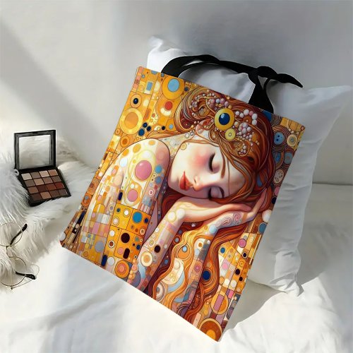 Bild von Gustav Klimt Einkaufstasche – Kunstvolle Damenhandtasche aus Polyester, 30x35 cm, stilvolle Funktionstasche mit kunstlerischem Design