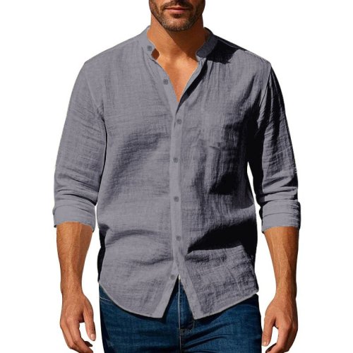 Chemise Homme Coton Lin Col Henley
