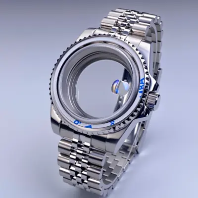 Image de Boîtier Montre Argent NH35 40mm - Cristal Saphir & 120 Clics