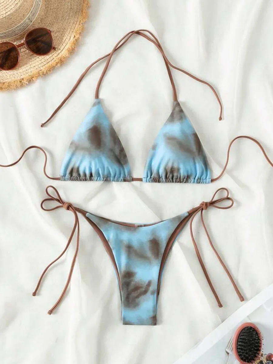 Zdjęcie Stroje kąpielowe damskie 2025 – elegancki zestaw bikini z motywem tie-dye, mini micro string, dwuczęściowy strój kąpielowy dla kobiet