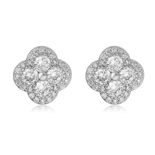 Imagen de Pendientes de Flor con Piedras CZ Chapados en Oro 18K