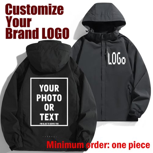 Image of DIY Custom Brand Logo Autumn Jacket Men Waterproof Warm Windbreaker Casual Clothes Men Black White Gray Blue Jacket Outdoor