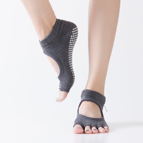 Immagine di Calzini da Pilates senza Schienale a Cinque Dita per Donna, Antiscivolo per Yoga e Allenamento Fitness, Pantofole da Ballo per Balletto Sportivo Traspiranti per Palestra