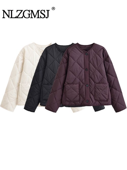 Imagen de Chaqueta de mujer estilo urbano, cuello redondo, manga larga, diseño sólido y moderno para otoño e invierno, abrigo corto informal con corte elegante