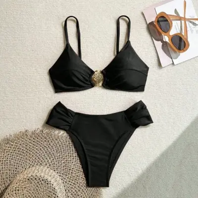 Image de Bikini Orange Plissé Taille Haute Push-Up 2025