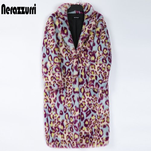 Imagen de Abrigo largo multicolor con estampado de leopardo para mujer, de piel sintética cálida y gruesa, moda invierno 2022, tallas grandes 5XL, 6XL, 7XL