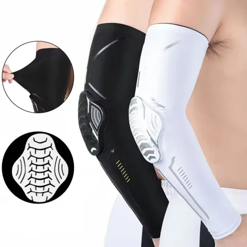 Image of Breathable Sports Arm Sleeve with Compression Elbow Pad and Honeycomb Impact Protection for Basketball, Soccer, Hiking & Outdoor Activities