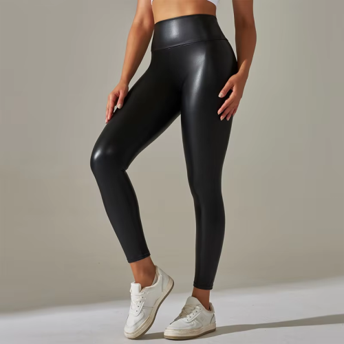 Pantalones de Cintura Alta en Piel Sintética Elástica para Mujer - Leggings Casuales de Yoga con Alta Flexibilidad y Comodidad para Todas las Estaciones