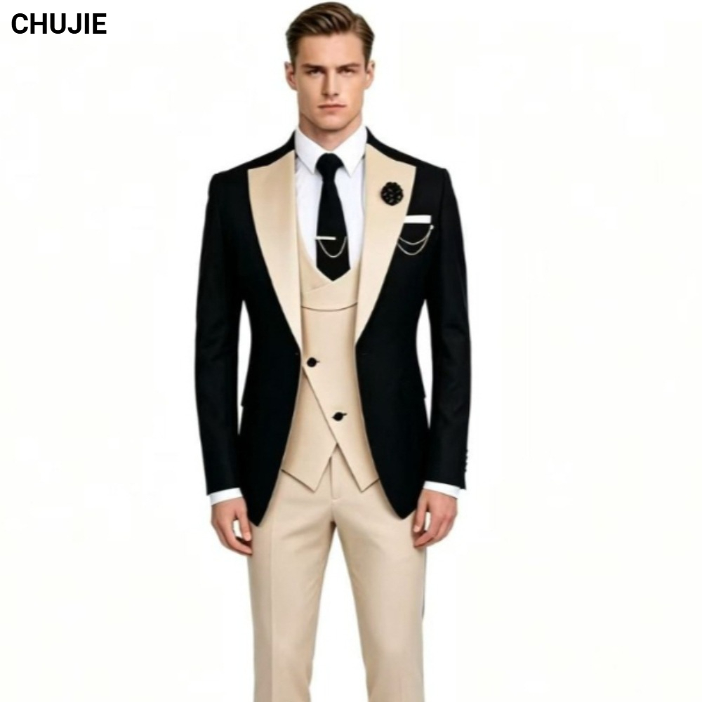 Imagen de Traje de hombre para boda, conjuntos de 3 piezas, Blazers elegantes, chaquetas completas, chaleco, p...