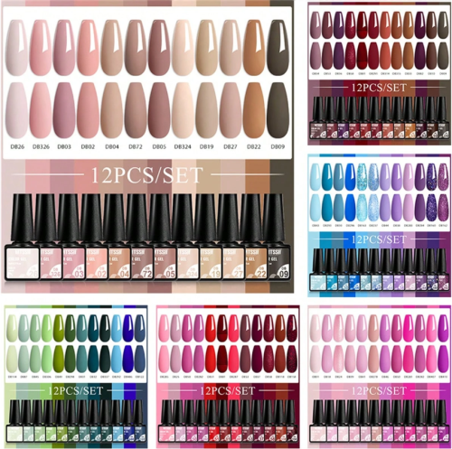 Bild von Natürliches 12-teiliges UV-Gel-Nagellack-Set mit Nude-, Rosa- und Rot-Tönen inkl. Glitzer – Semi-Permanent, Soak-Off, Ideal für DIY-Maniküre und Nageldesign zu Hause