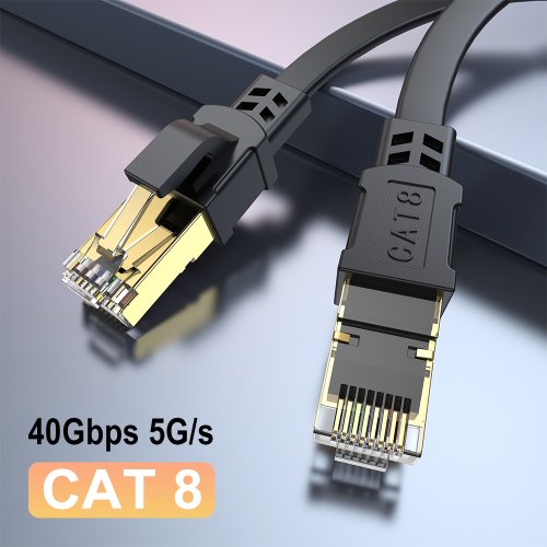 Afbeelding van Cat 8 Ethernet Kabel 40 Gbps 2000 MHz - Plat RJ45 Netwerkkabel voor Snelle Internetverbinding, Geschikt voor Modem, Router, PS5 en PC, Beschikbaar in 10m, 15m, 20m, 30m, 50ft en 100ft
