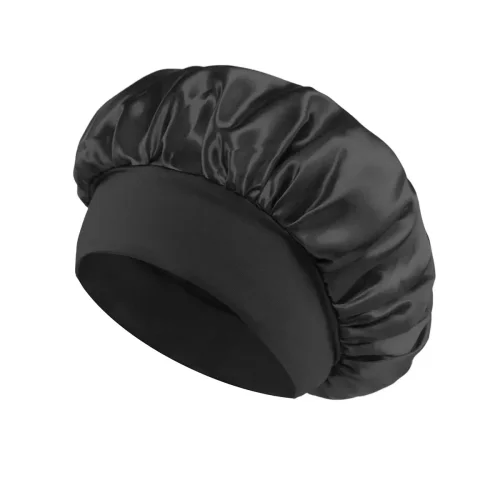 Immagine di Cofani in raso Cuffia per dormire notturna Grande fascia elastica larga morbida Cappello di seta col...