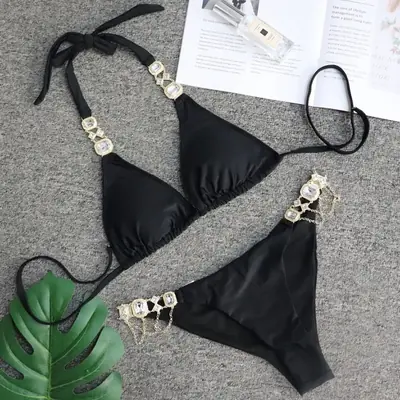 Image de Bikini Strass Diamant Chaînes Métal - Style Brésilien Élégant