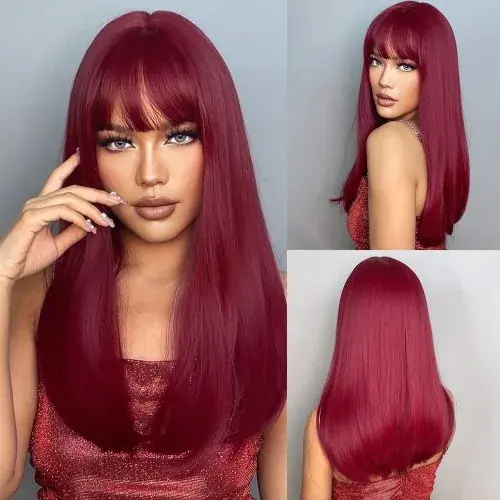Image de Perruque Afro Deep Wave Rouge Bordeau - Longue & Bouclée