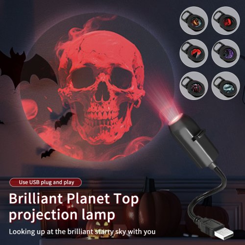 Immagine di Lampada da parete a soffitto a forma di zucca con proiezione a LED di Halloween, proiettore lunare USB, atmosfera natalizia, luce d'atmosfera, arredamento della stanza