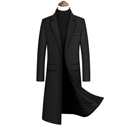 Image of Men's Long Wool Blend Overcoat with Cashmere Trench Design – Winter Business Casual Jacket in Size XXL